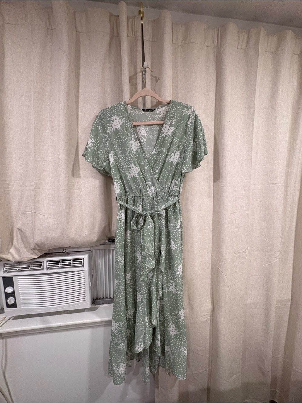 Simplee Apparel Sage Green Floral Wrap Maxi Dress